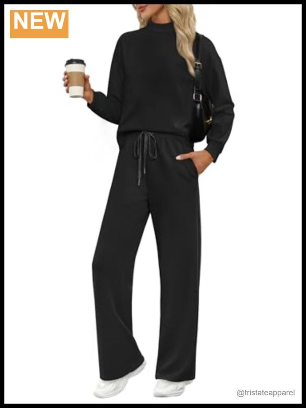 Mock Neck Top Wide Leg Pants Lounge Set 2pc Travel Airport Outfit